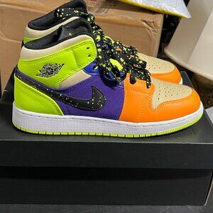 Air Jordan 1 Mid SE Shoes Women's Size 6.5 Black Vivid Orange Volt FD8795-700